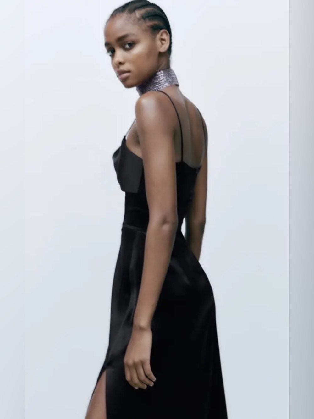 🆕NWT ZARA Black Corset Satin Formal Dress with Slit and Spaghetti Straps size XL - Picture 4 of 15